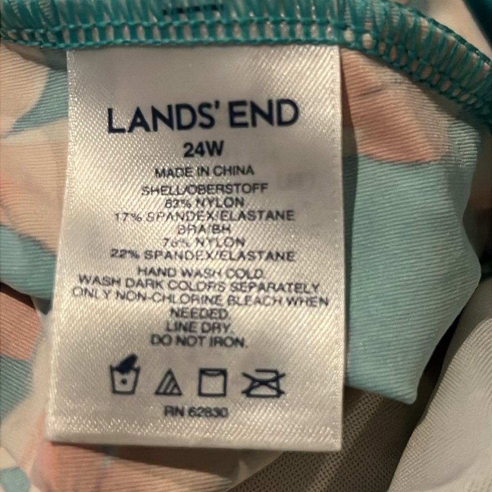 Lands’ End Tankini Swimsuit Top Blouse on Floral Turquoise Coral Strappy sz 24W - Picture 12 of 15